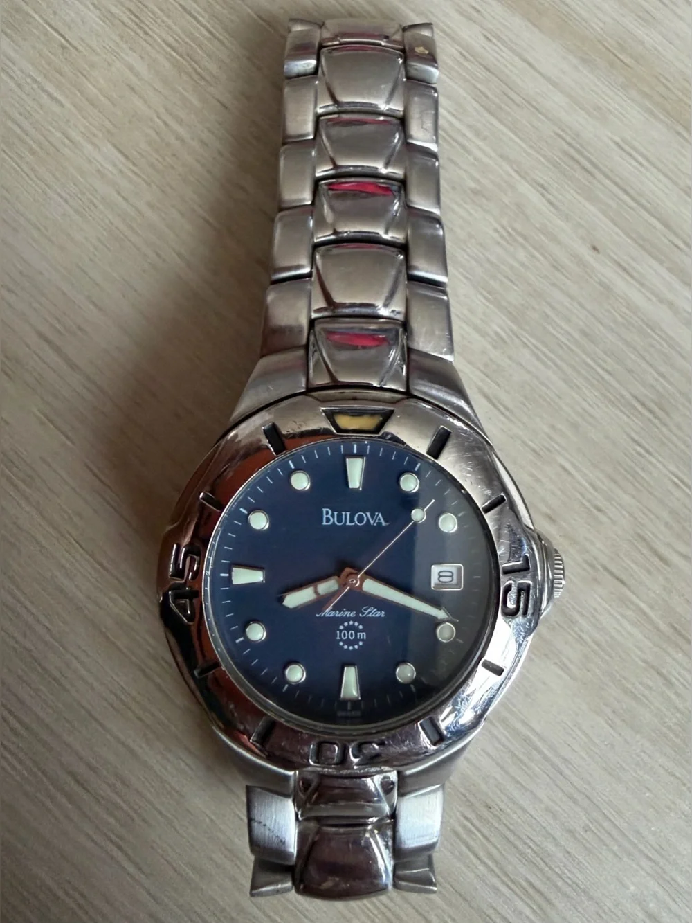 2001 Bulova Marine StarWatch 100m Blue Dial Al96B58 New Battery